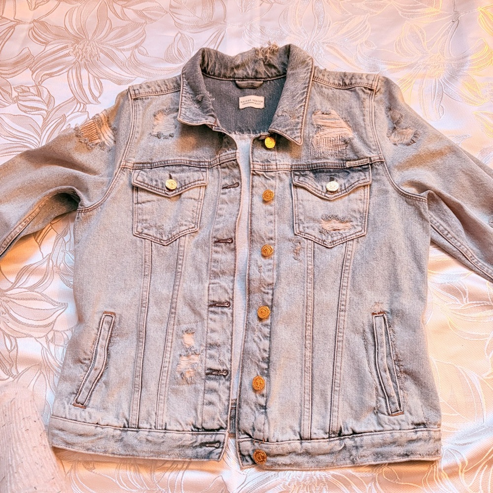 Scotch & Soda DistressedLight Blue Denim Jacket Gold Buttons - Size 4